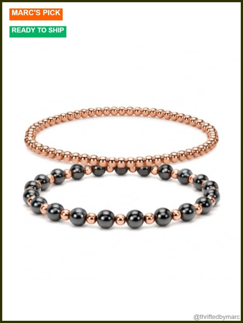 Copper & Hematite Bead Bracelet Set 4mm Stretch Stackable Layered Jewelry